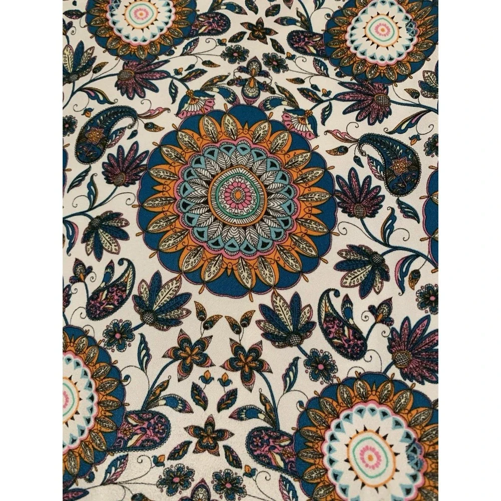 Boho Mandala Paisley Maxi Dress‎ Blue Orange Floral Wrap Faux Surplice M? L?